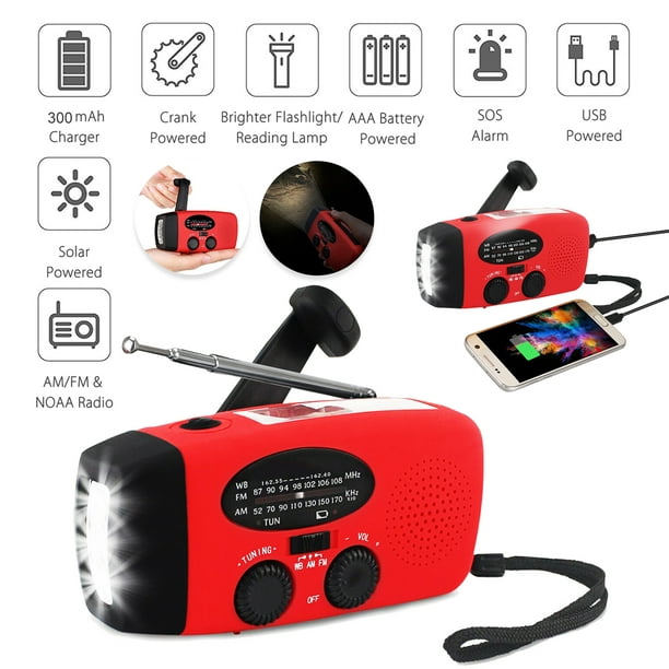 Solar Hand Crank USB Rechargeable AM FM Radio W/ 3-LED Flashlight Phone Charger